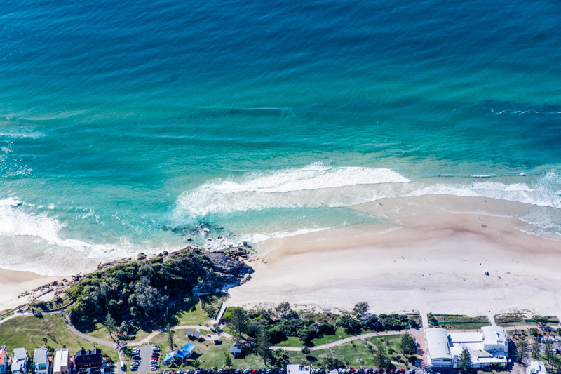aerial view of norht burleigh surf club and beach